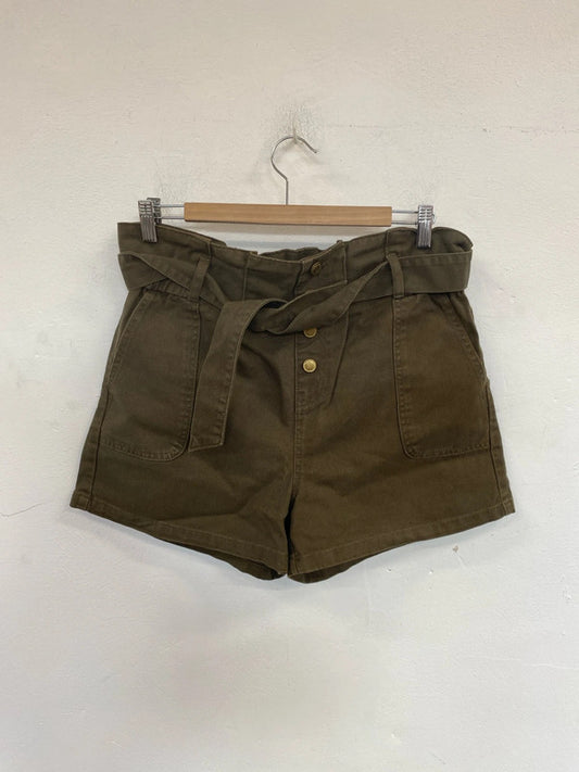 Denim Co Chic Khaki Paperbag Waist Denim Shorts UK 12 MB001