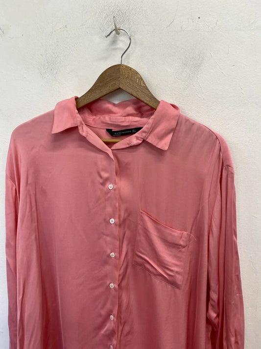 Lovely Zara satin oversized pink shirt UK L LB004