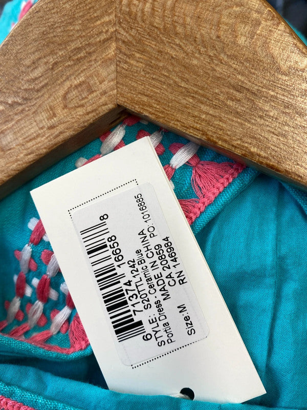 Fabulous Hatley turquoise embroidered summer dress Uk10 LW005