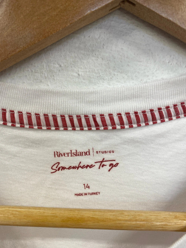 River Island Chic White & Red Stripe Shirt UK 14 LN001