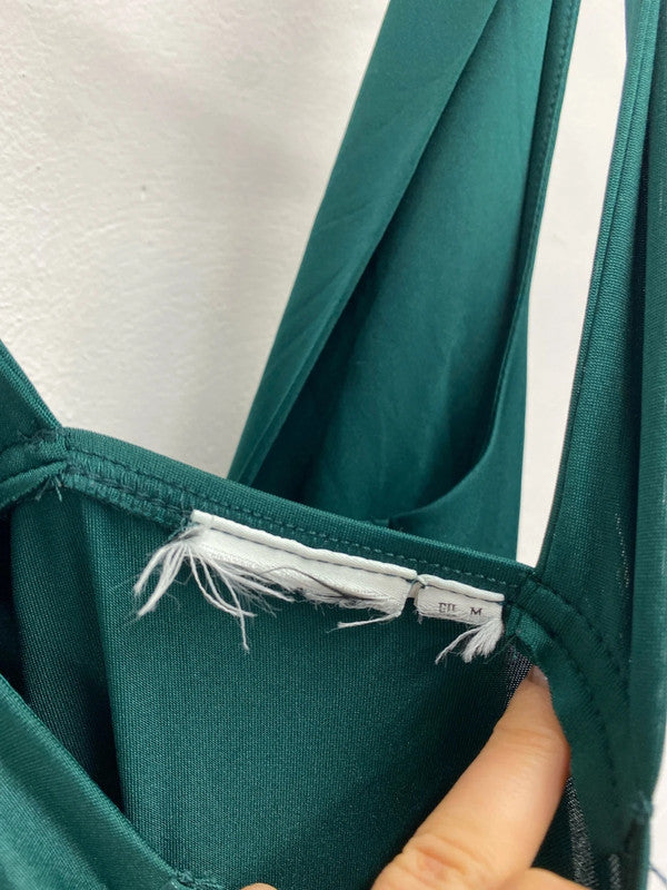 Stunning villa Forrest green maxi dress with low bust and cross back UK M GJ001