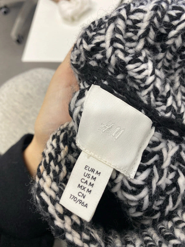 Lovely H&M black white knit wool blend high neck jumper UK M KS002