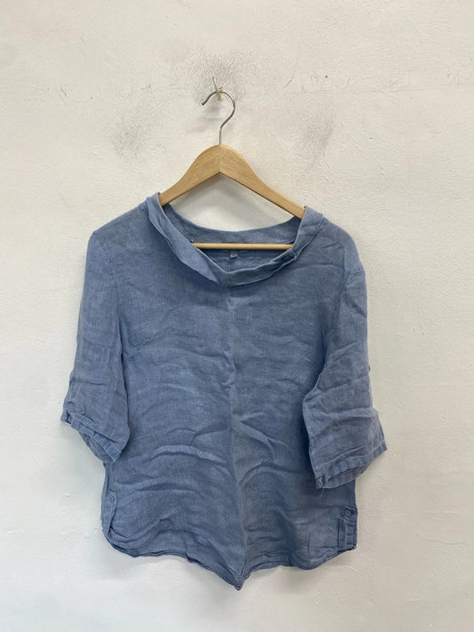 Stunning lima tomei blue linen top UK M MM005