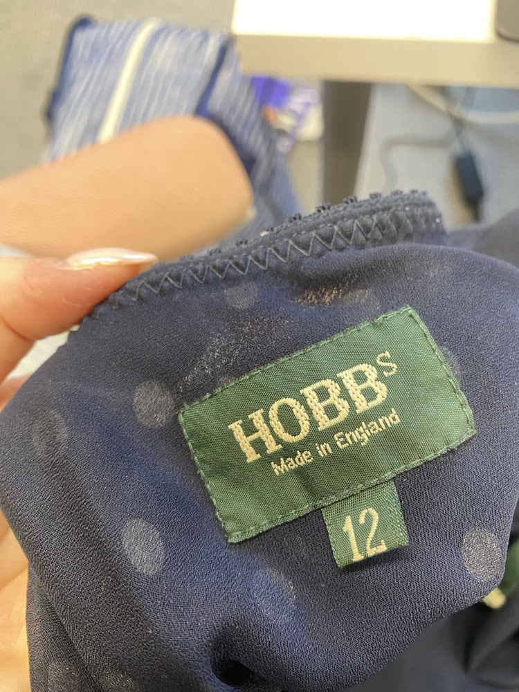 Stunning Hobbs Cream Navy Polka dot Midi Skirt Frill Hem UK 12 LW005