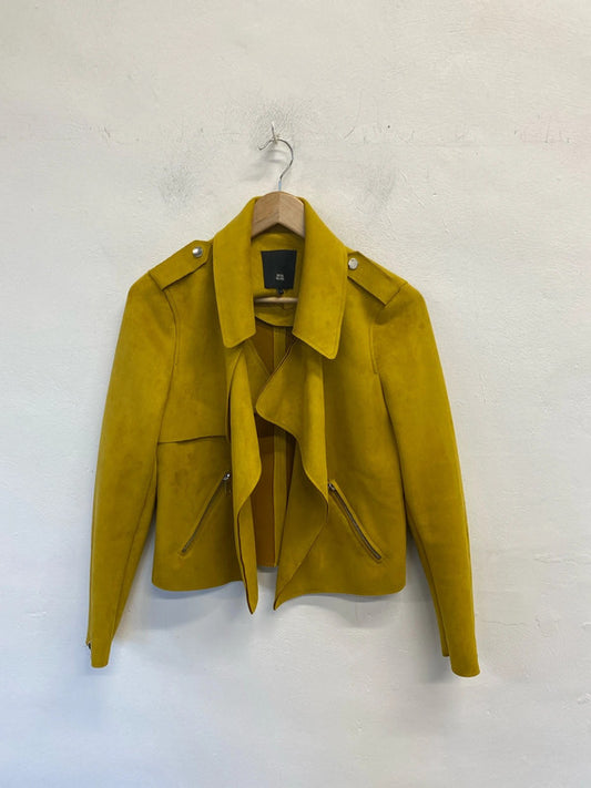 Lovely river island mustard suede biker jacket UK 10 JB001