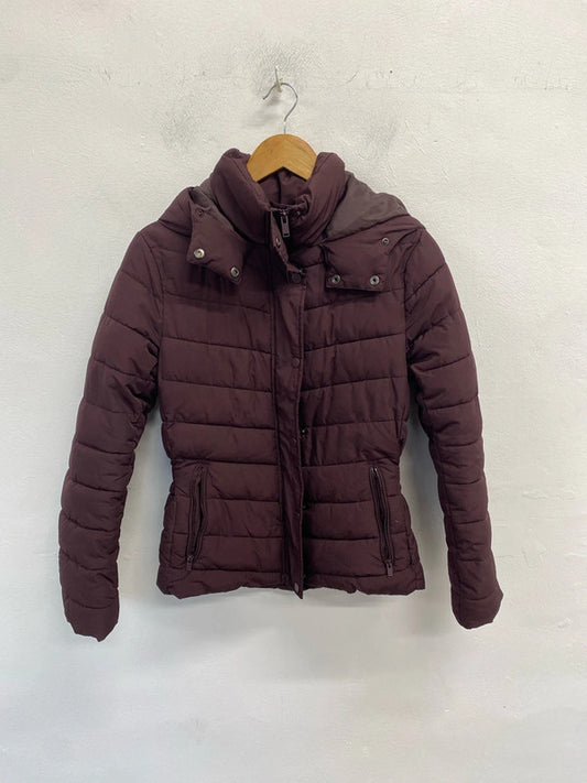 Fabulous h&m burgundy puffer jacket with hood UK 8 JH001