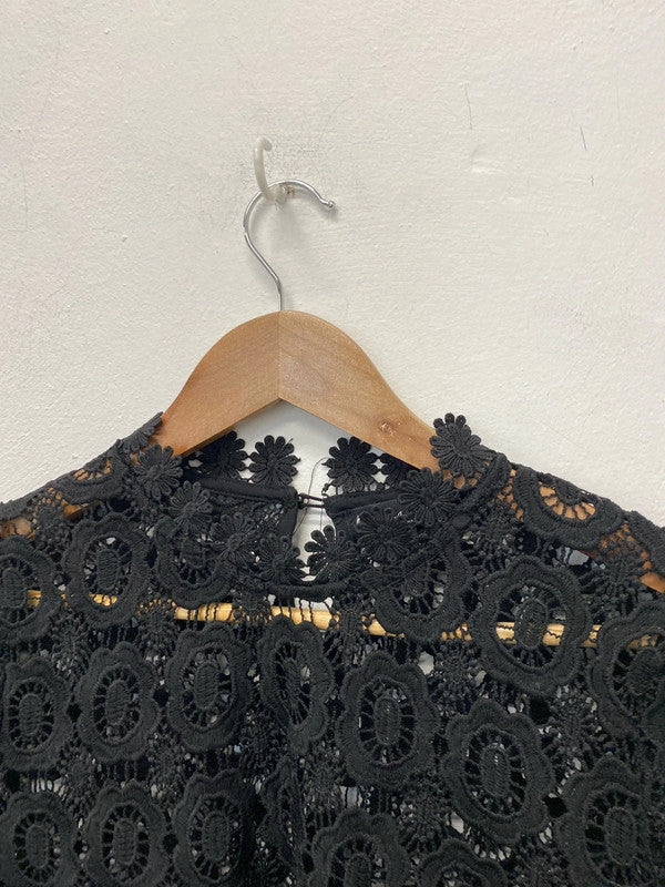 Fabulous High Neck broderie black overtop Uk12 boho vibes MB001