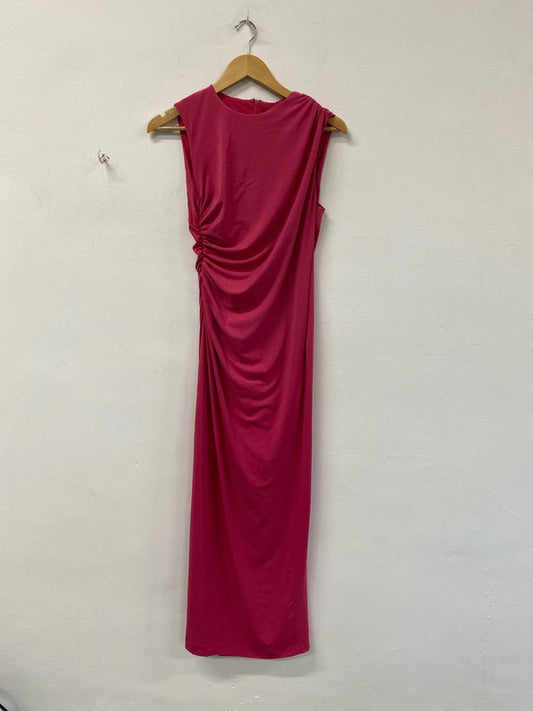 Zara Gorgeous Hot Pink Ruched Side Midaxi Dress Size M KS002