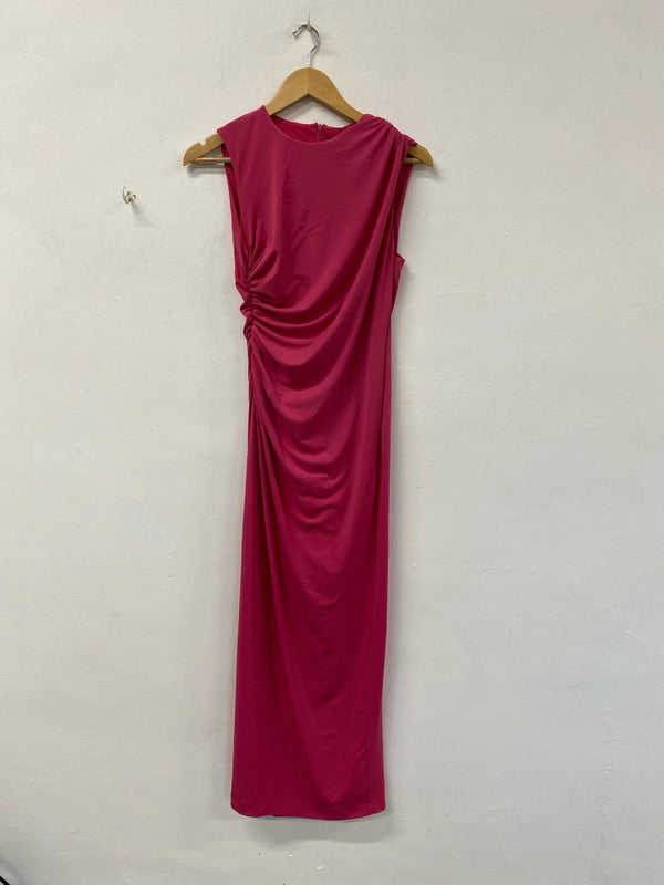 Zara Gorgeous Hot Pink Ruched Side Midaxi Dress Size M KS002