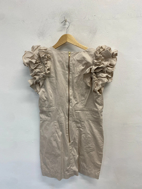 Stunning French connection ruffle sleeve cream mini dress UK 16 LG006