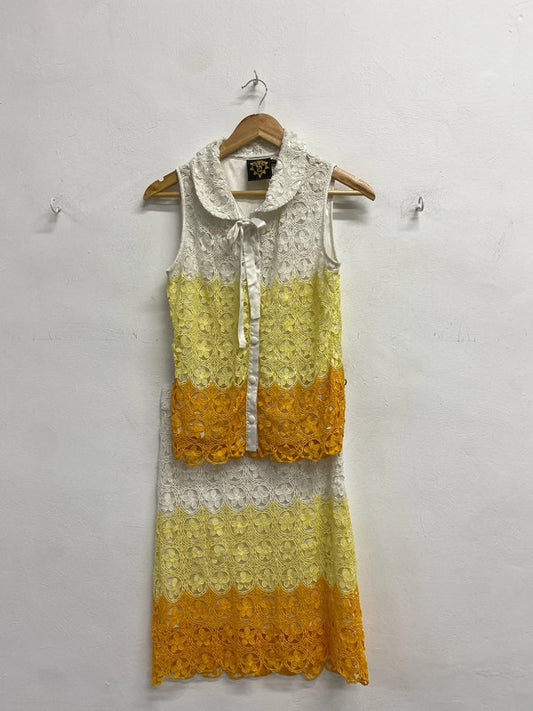 Lovely nishe embroidered yellow white orange stripe coord UK 12 NS003