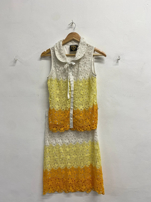 Lovely nishe embroidered yellow white orange stripe coord UK 12 NS003