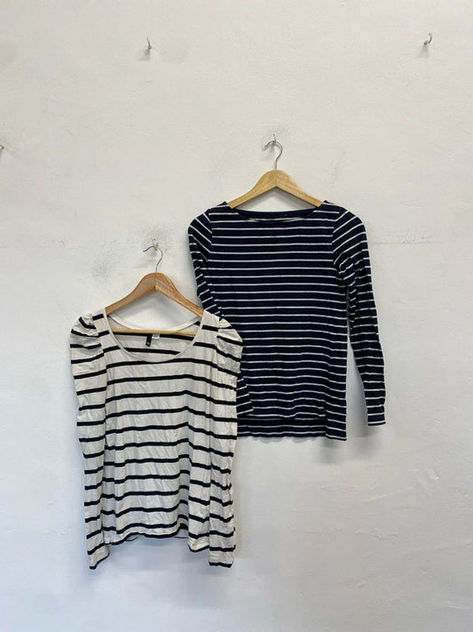 Lovely duo of Topshop French connection h&m striped long sleeve tops UK M NN001 #2