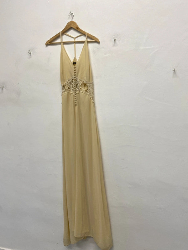 Fabulous Jarvis cream dress with lace cut outs Uk M 12 GJ001