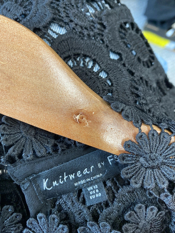 Fabulous High Neck broderie black overtop Uk12 boho vibes MB001