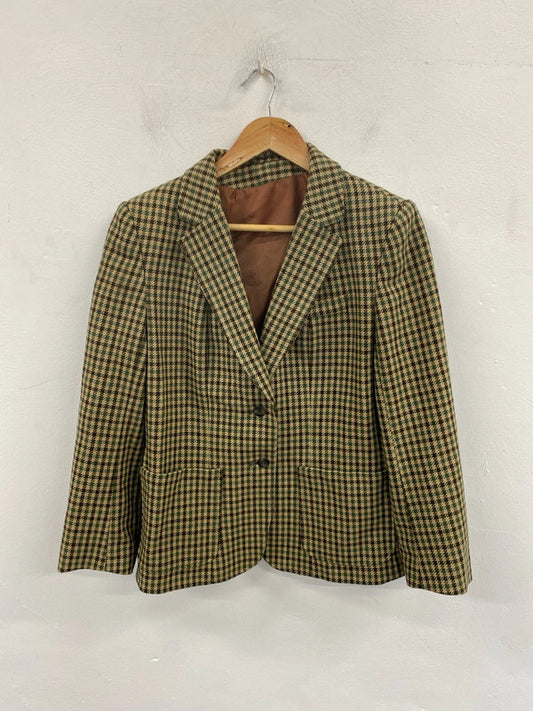 Vintage Womens Stylish Green Houndstooth Cashmere Blend Blazer UK 10-12 MM005