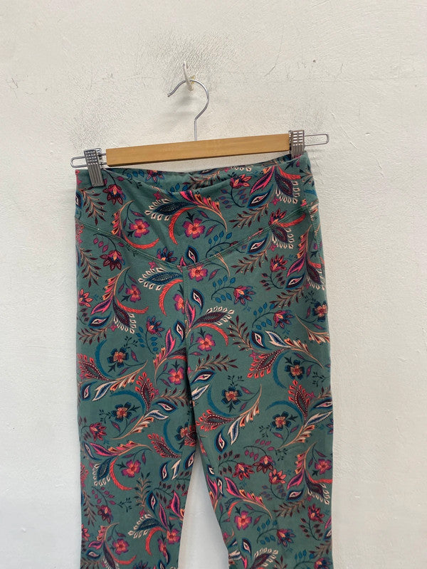 Lovely sloe Joe browns green pattern flare leggings UK 8 MM005