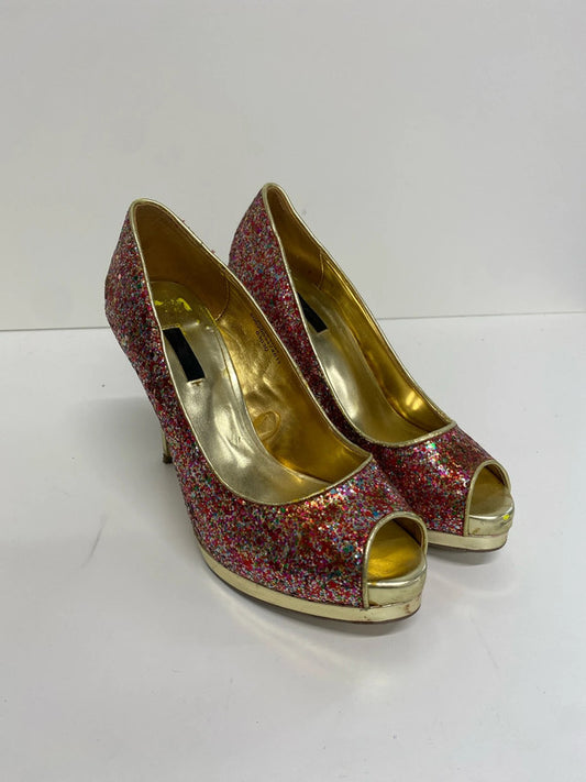 Gorgeous rainbow glitter heels peep toe 5 MA003