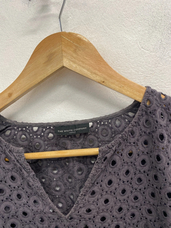 Lovely white company grey broderie top UK 10 MM005