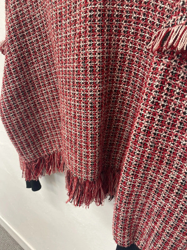 Fabulous Zara Boucle detail fringed high neck swing jumper UkM JB001