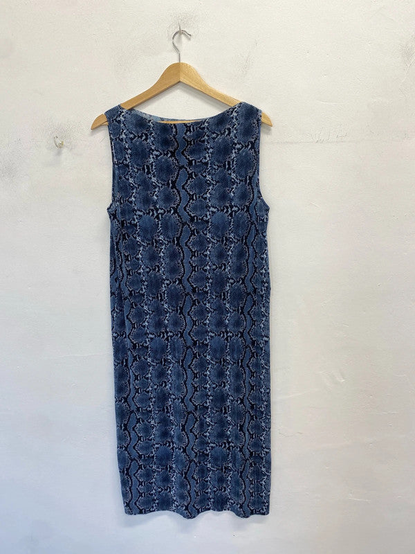 Gorgeous h&m blue snakeprint midi pleated dress UK M JM005