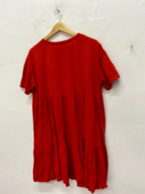 Fabulous M&S Red tiered Smock dress pure cotton Uk14 IM001