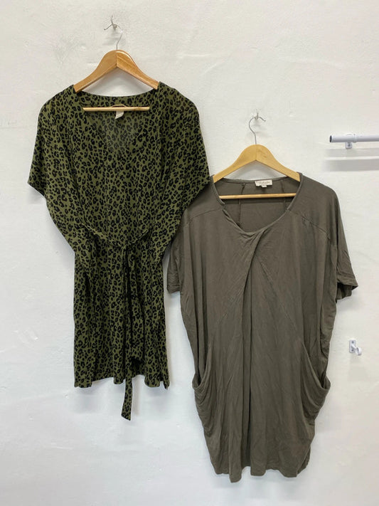 Fab duo of Khaki loose tunic tops dress Uk10 H&M #37 LD003