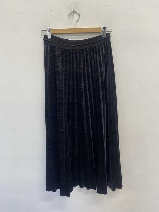 Lovely Hush Velvet Pleated Midi Skirt Black Thea Velour Waistband UK 10 JP001