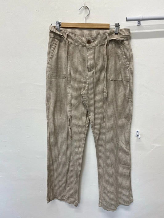 Stunning hessian striped linen blend wide leg trousers Uk12 R TU KW002