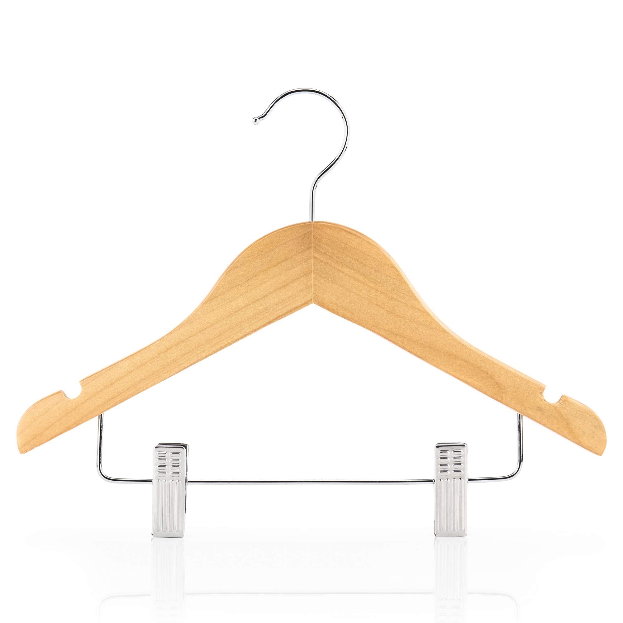 HANGERWORLD 12 Natural Wooden 30cm Childrens Baby Toddler Clothes Coat Hangers with Trouser Skirt Clips