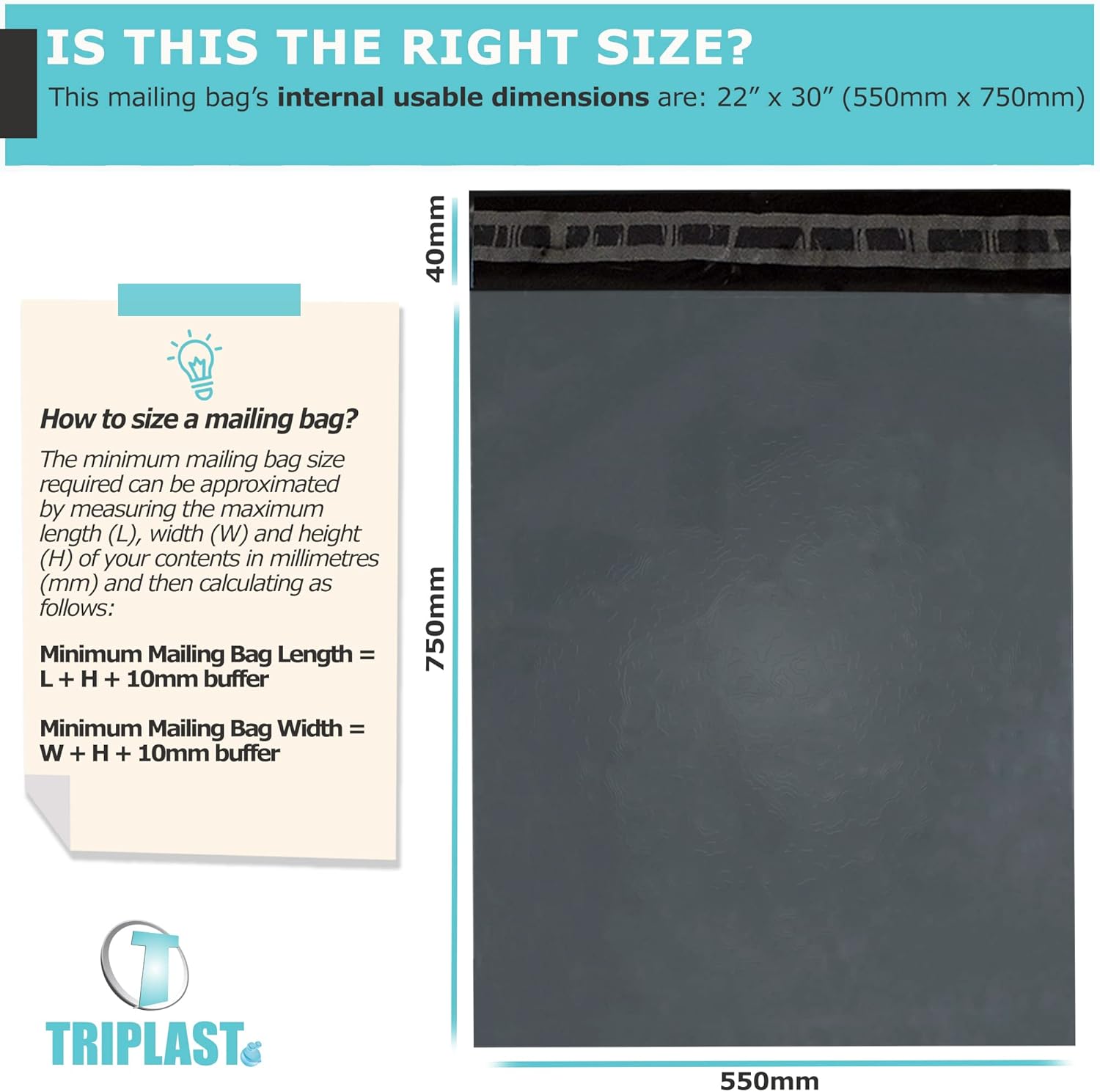 Triplast 12 x 16-Inch Plastic Mailing Postal Bag - Grey (Pack of 100)