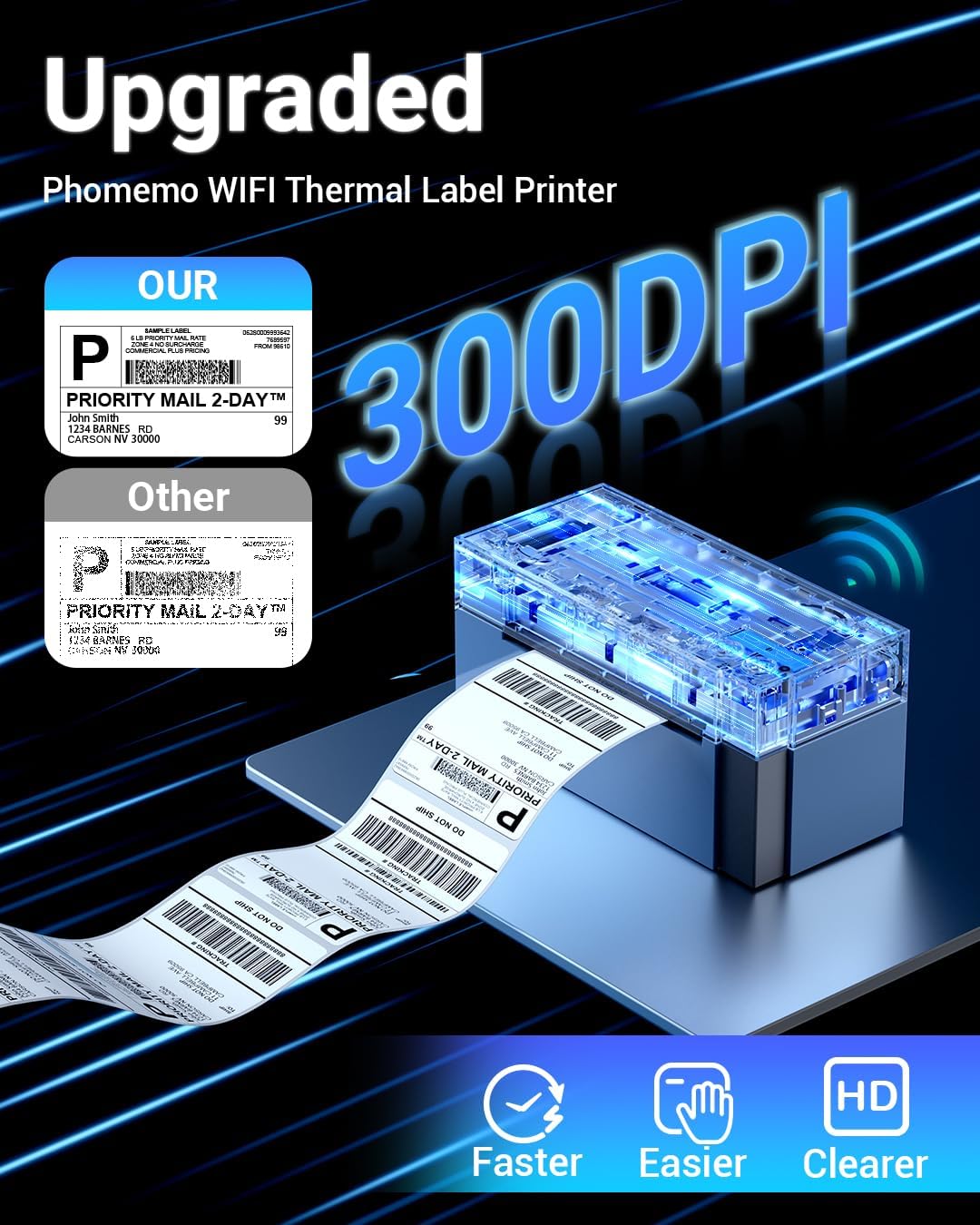 Phomemo WiFi Shipping Label Printer 4x6, 344WF WiFi Thermal Label Printer for Small Business, 300DPI Postage Label Maker, Compatible with eBay, Etsy, Shopify, Amazon, FedEx, USPS