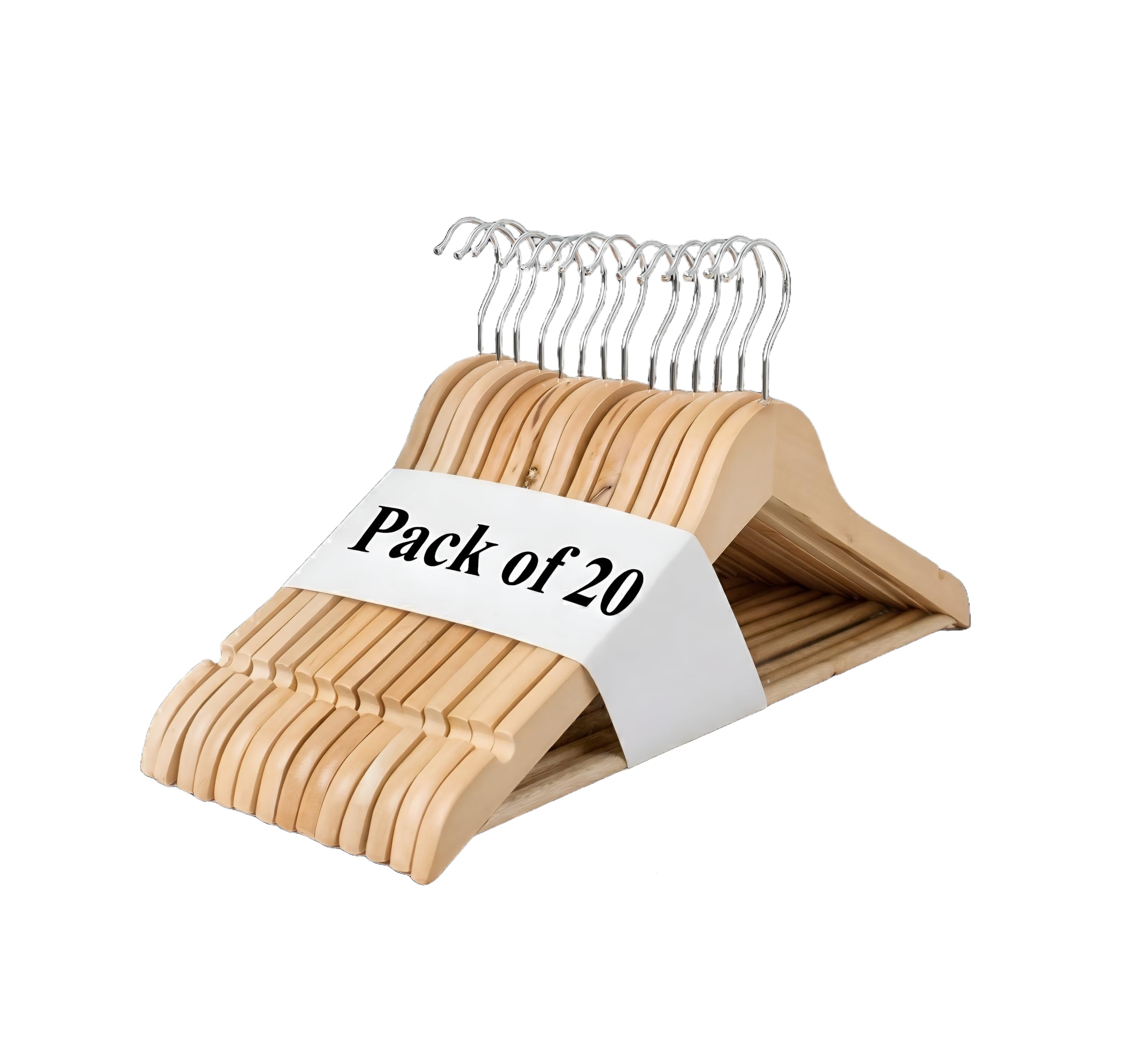 REQUISITE NEEDS Wooden Coat Hangers 40 Pack With 360 Degree Rotatory Hook Strong Shoulder Notches Wardrobe Wooden Garments Hangers Made By Natural Wood and Non-Slip Trouser bar (Pack of 40)