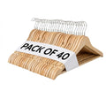 REQUISITE NEEDS Wooden Coat Hangers 40 Pack With 360 Degree Rotatory Hook Strong Shoulder Notches Wardrobe Wooden Garments Hangers Made By Natural Wood and Non-Slip Trouser bar (Pack of 40)
