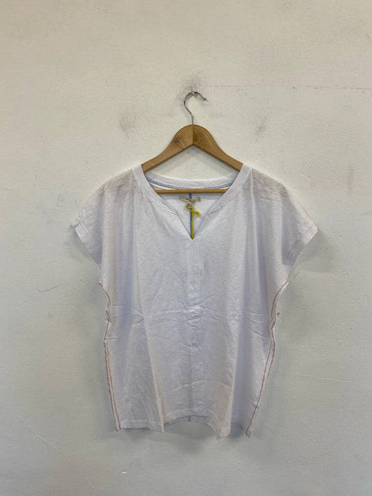 White Stuff Boho White Nelly Notch Neck Tee UK 18 KN002
