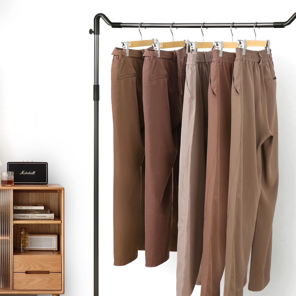 34cm Wooden Trouser Hangers with Clips, 10Pack Heavy Duty Wood Skirt Hangers, Space Saving Clothes Hangers for Shorts,Pants,Trousers,Anti-Slip (10)
