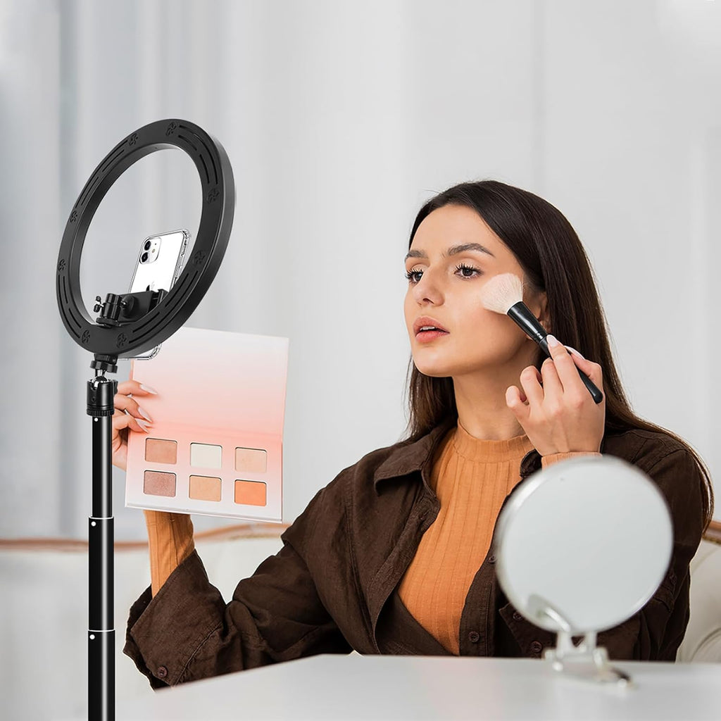 10" Ring Light with Tall Tripod Stand & Phone Holder for YouTube Video, Dimmable Led Ring Light with Remote for Camera, Video, Makeup, Selfie Photography Compatible with Smartphone