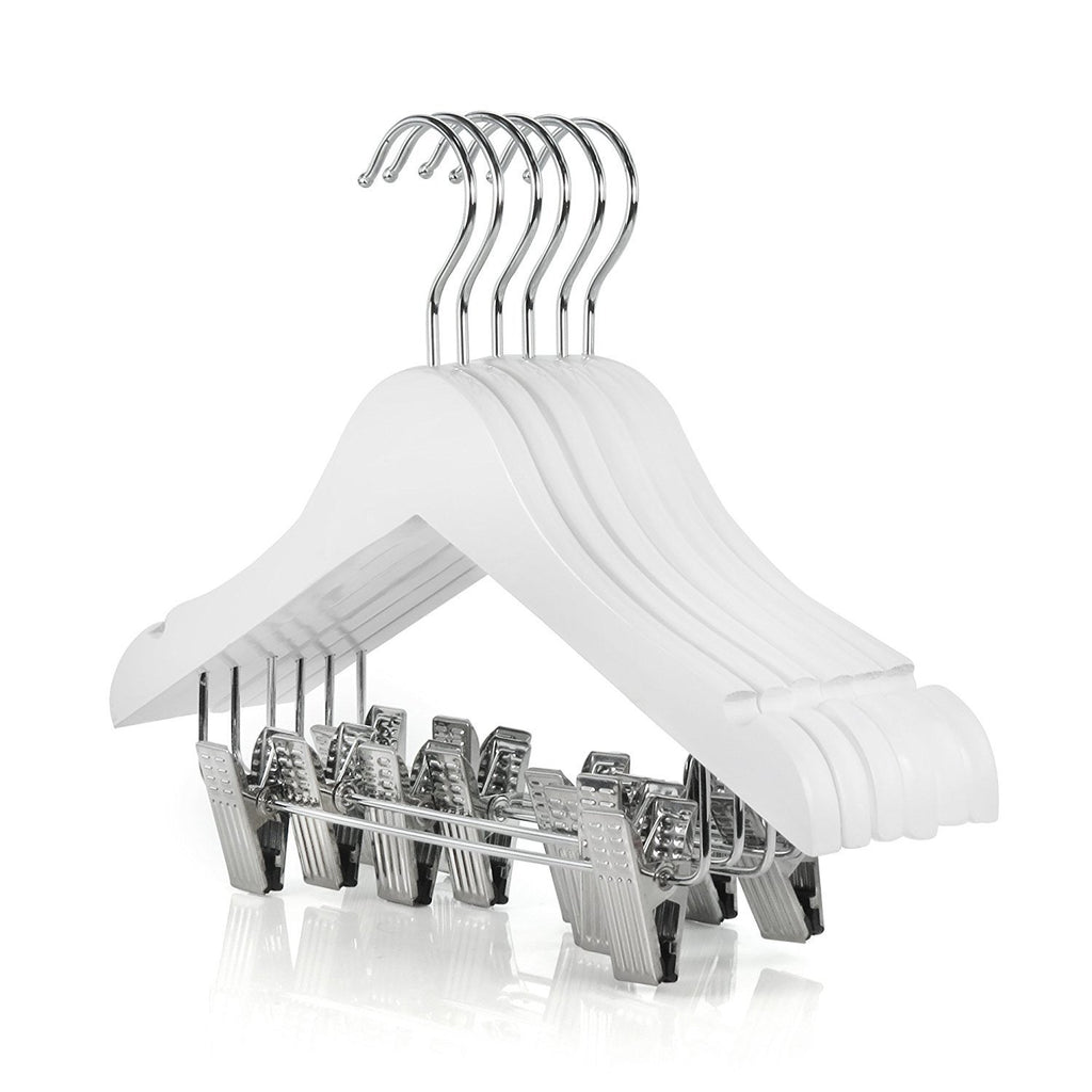 HANGERWORLD 12 Natural Wooden 30cm Childrens Baby Toddler Clothes Coat Hangers with Trouser Skirt Clips