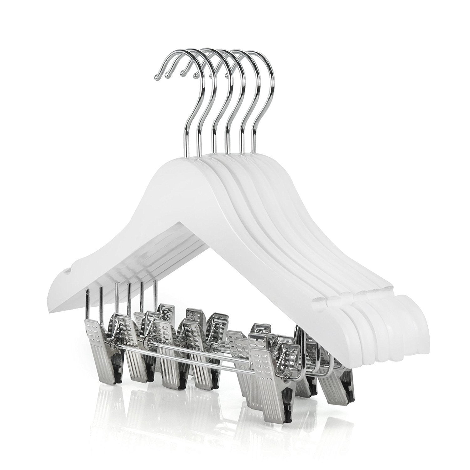 HANGERWORLD 12 Natural Wooden 30cm Childrens Baby Toddler Clothes Coat Hangers with Trouser Skirt Clips