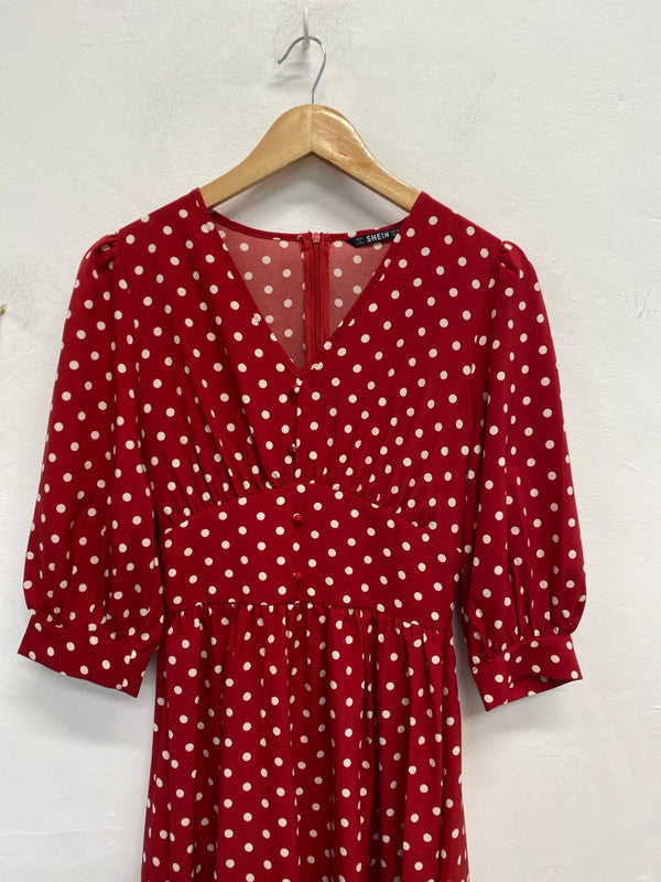 Lovely Shein red white polka dot dress UK XS CF002