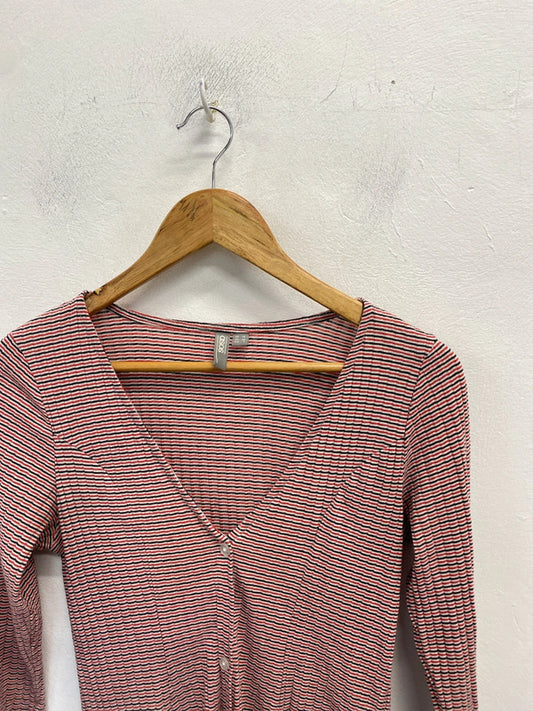 Cute asos black red stripe long sleeve button up casual dress UK 10 JH001