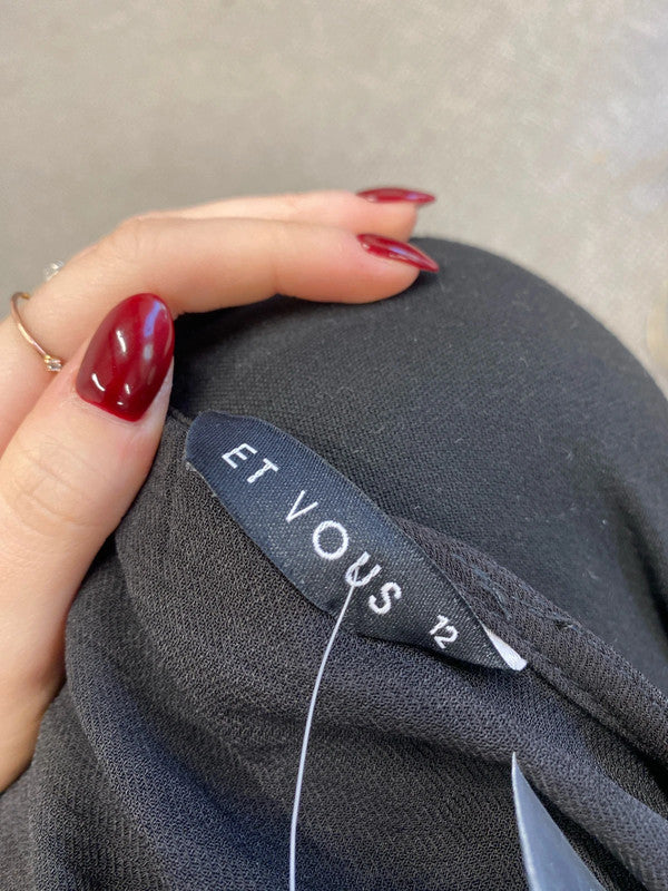 Lovely Matalan button up black frill short sleeve maxi dress UK 12 AO001