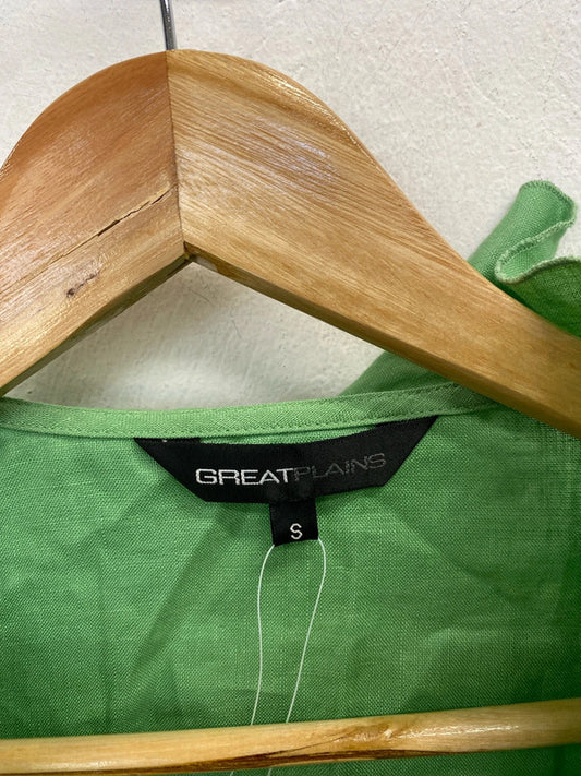 Stunning Great Plains green frill wrap top UK S nwt AG005