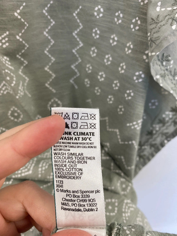 M&S Chic Grey Green Geometric Aztec Pattern Blouse UK 18 KN002