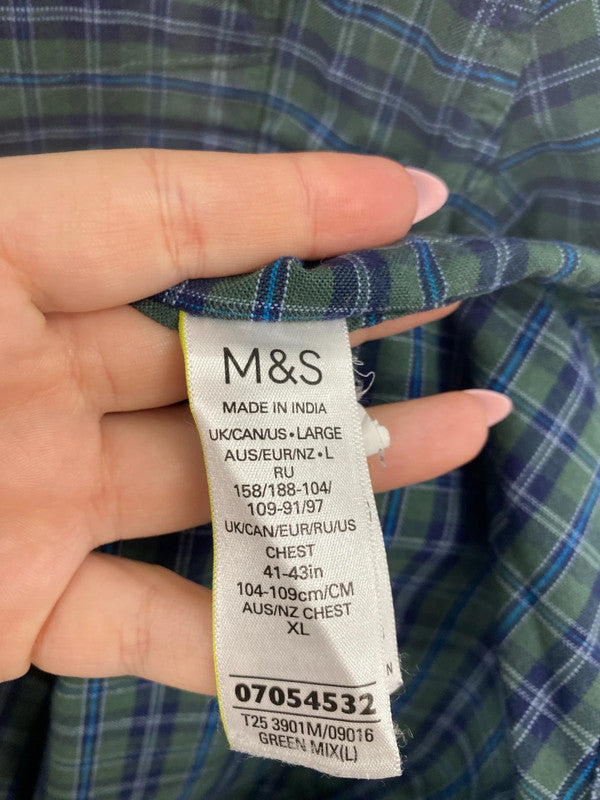 M&S Smart Green & Blue Check Shirt Size L SR006