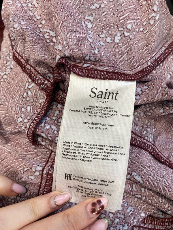 Lovely saint tropez burgundy parttern maxi smock dress UK XL EG002