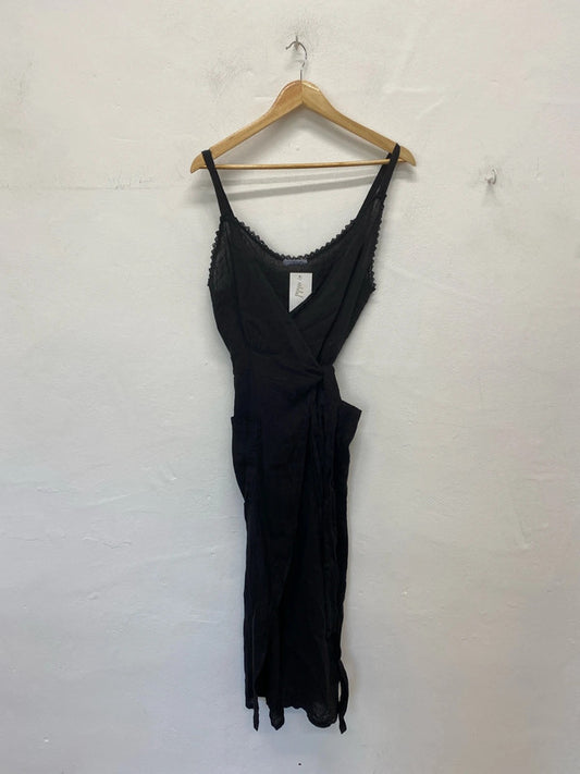 Made In Italy Chic Black Semi Sheer Wrap Midi Dress Size M-L KN003