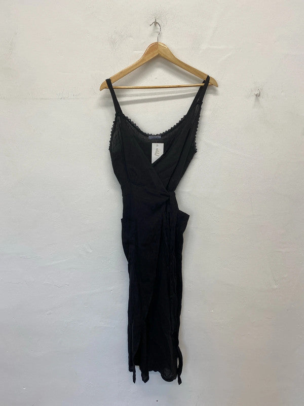 Made In Italy Chic Black Semi Sheer Wrap Midi Dress Size M-L KN003