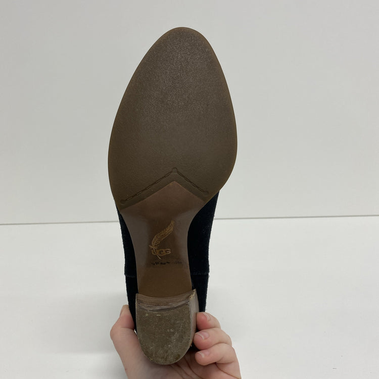 UGG Charlotte Black Suede Block Heel Ankle Boots Size UK 7.5 KD001