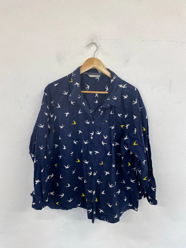George Elegant Navy Swallows Pattern Cotton Shirt UK 24 RG021